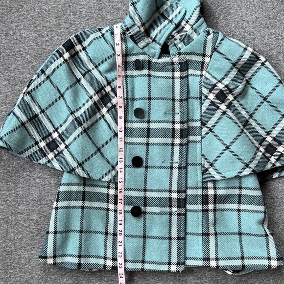 Mossimo Plaid Cape Style Sleeve Wool Blend Pea Coat Sz L Robin Blue - Picture 10 of 12